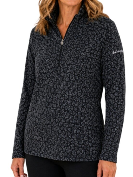 Columbia Tops - Columbia Women's Medium Gray Black Print Fleece 1/2 Zip Pullover Jacket M